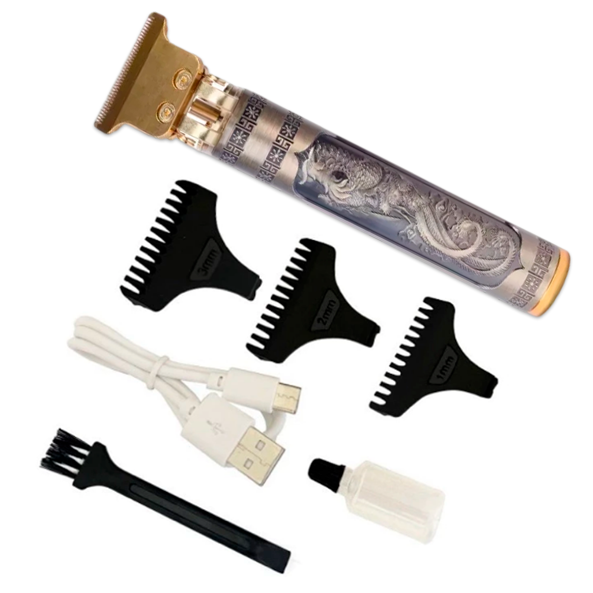 Máquina Dragão Cabelo Barba Aparador Pezinho Corte Profissional Sem Fio com 4 Pentes e Lâmina Ajustável Óleo e Escovinha - Imagem 5