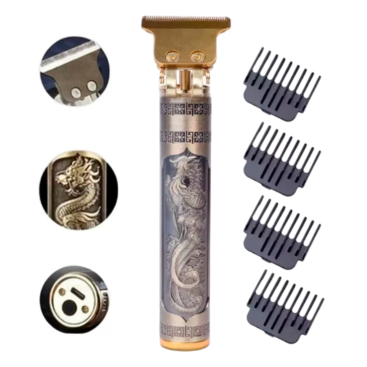 Máquina Dragão Cabelo Barba Aparador Pezinho Corte Profissional Sem Fio com 4 Pentes e Lâmina Ajustável Óleo e Escovinha - Imagem 7