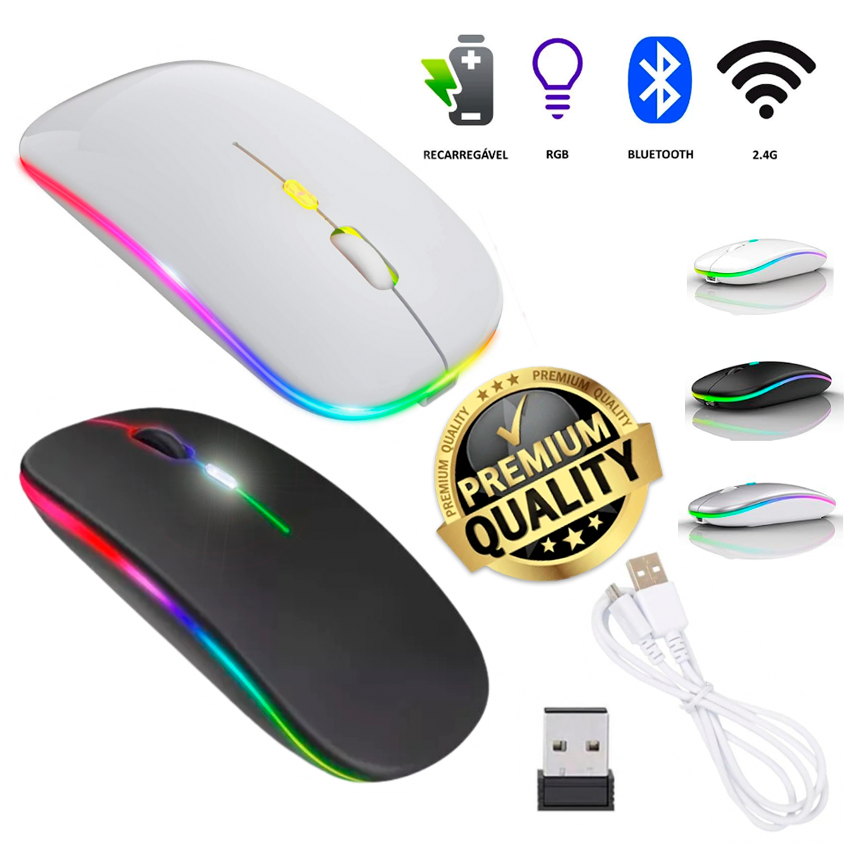 Mouse Sem Fio Bluetooth RGB 1600 dpi Exbom Altomex Computador Notebook Recarregável Ergonômico Silencioso Dpi Ajustável