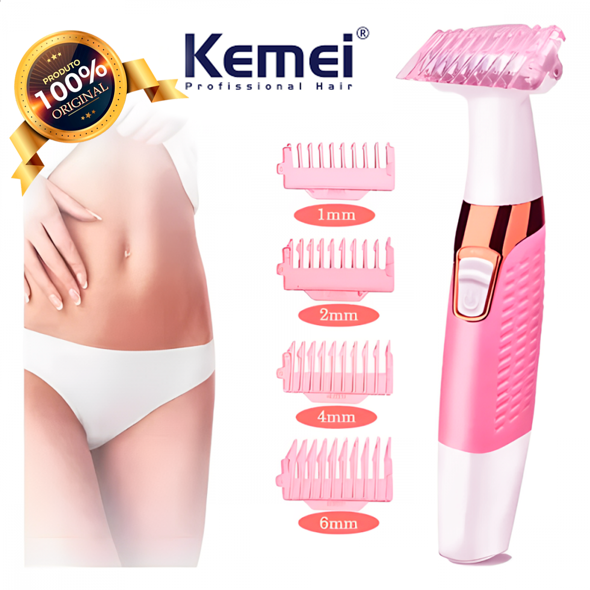 Depilador Elétrico Feminino Multifunção Recarregável Lavável Kemei KM-1900 Depilação Feminina Pele Macia Suave Prática