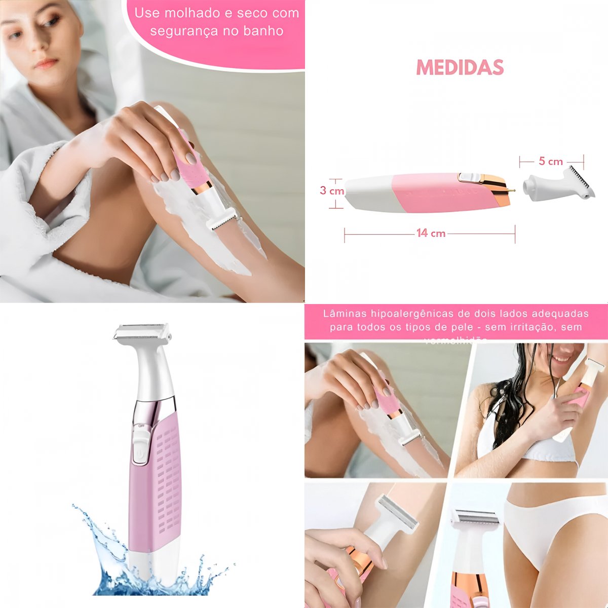 Depilador Elétrico Feminino Multifunção Recarregável Lavável Kemei KM-1900 Depilação Feminina Pele Macia Suave Prática - Imagem 9