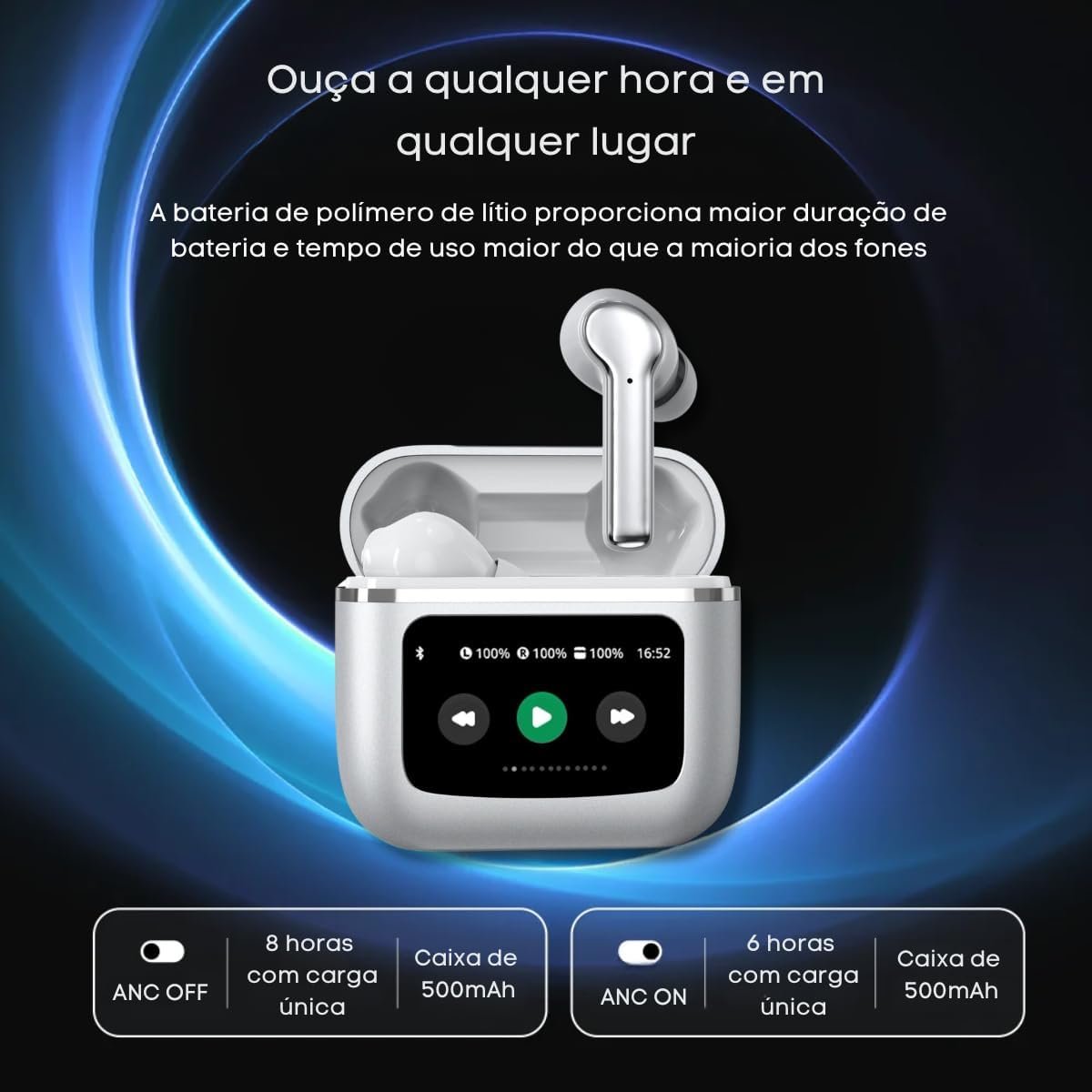 Fone de Ouvido Bluetooth Peining Pei-P666 com Visor Digital Touch Microfone Cancelamento de Ruído Resistente à Água - Imagem 7