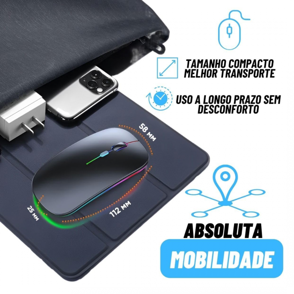 Mouse Sem Fio Bluetooth RGB 1600 dpi Exbom Altomex Computador Notebook Recarregável Ergonômico Silencioso Dpi Ajustável - Imagem 10