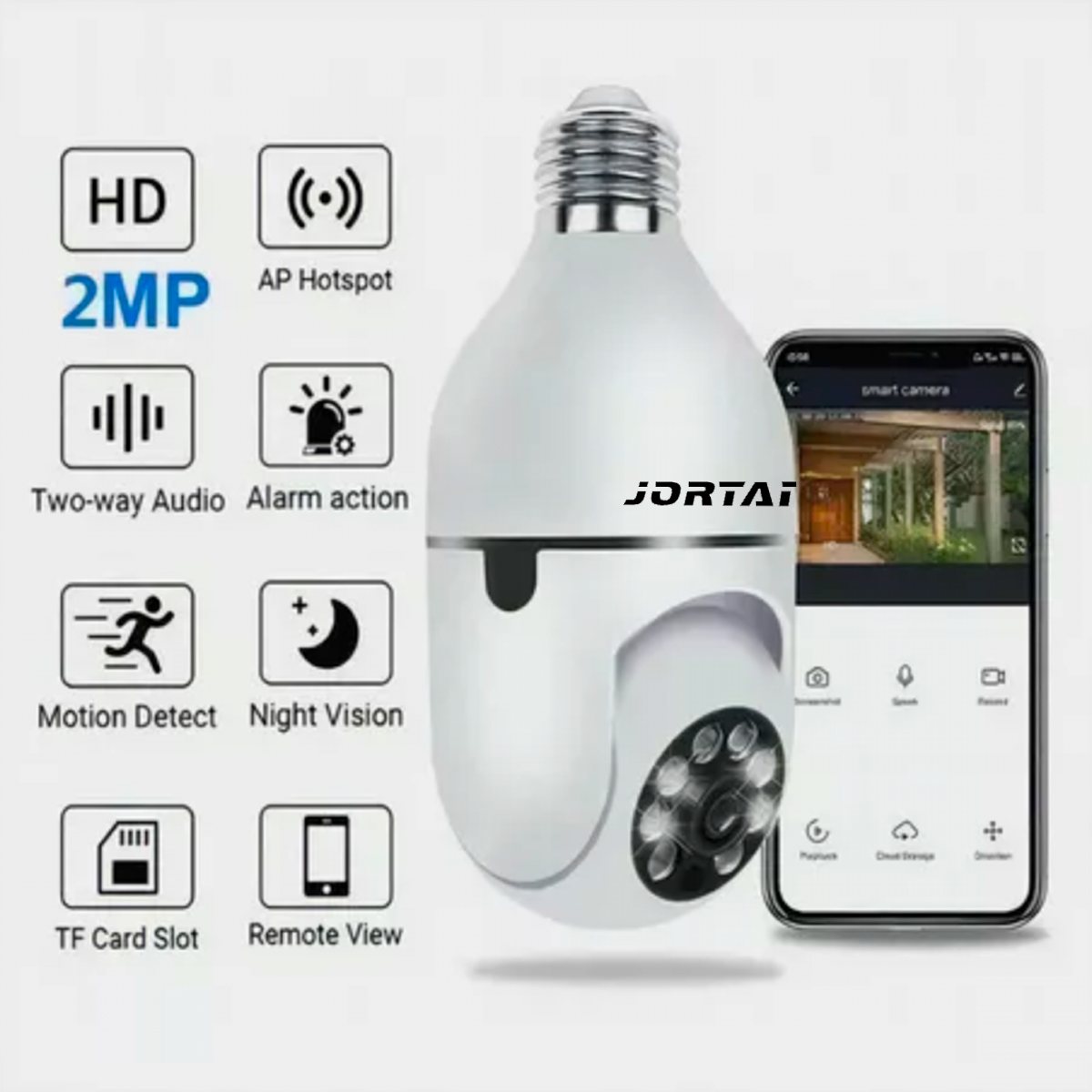 Câmera de Monitoramento Jortan JT8177: Lâmpada Wifi Full HD 360º, Visão Noturna e Detecção de Movimento Casa Trabalho - Imagem 2