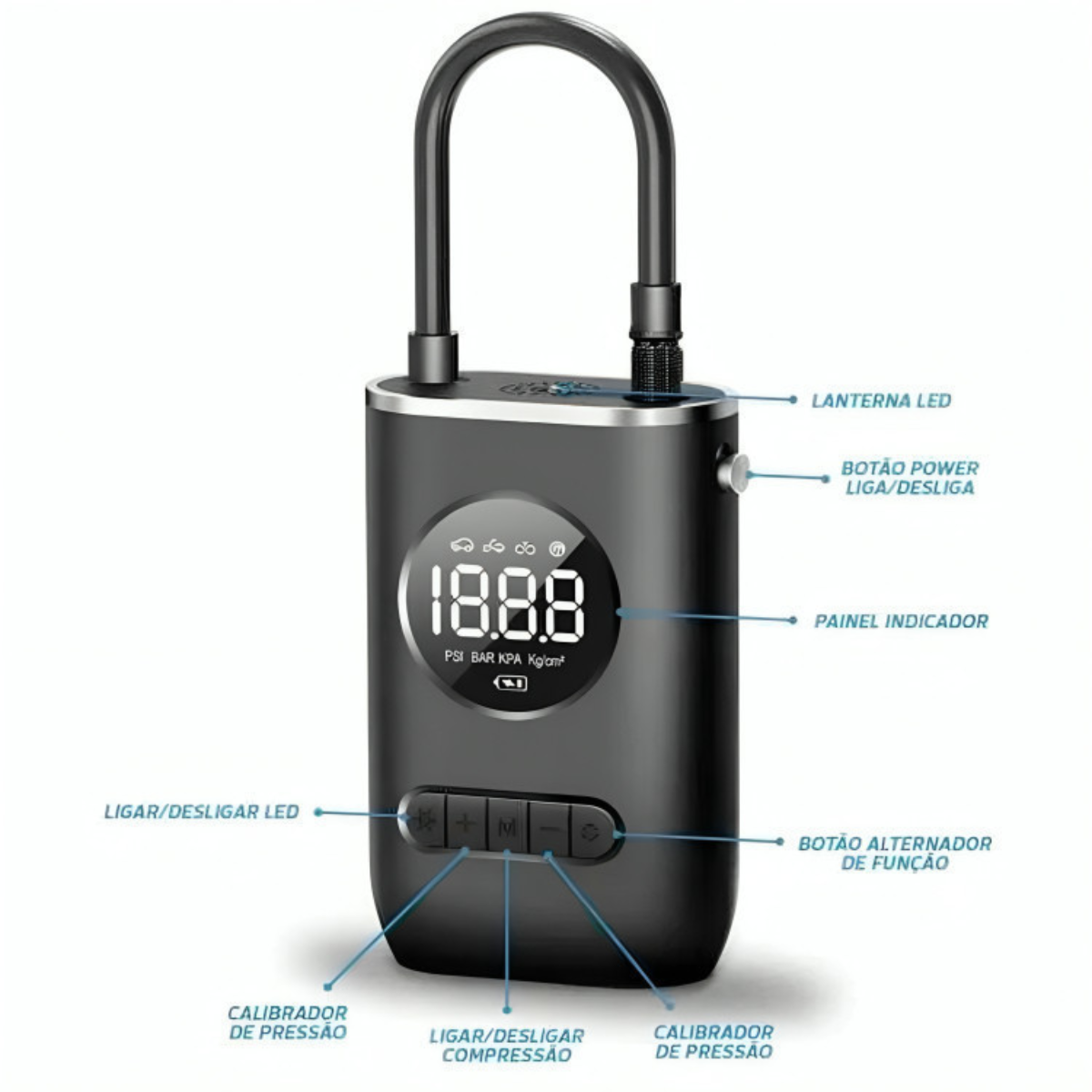 Bomba de Ar Portátil Bom Vink Pneu Carro Motocicleta Bicicleta Bola Piscina Rápida Emergência Display Digital - Imagem 11