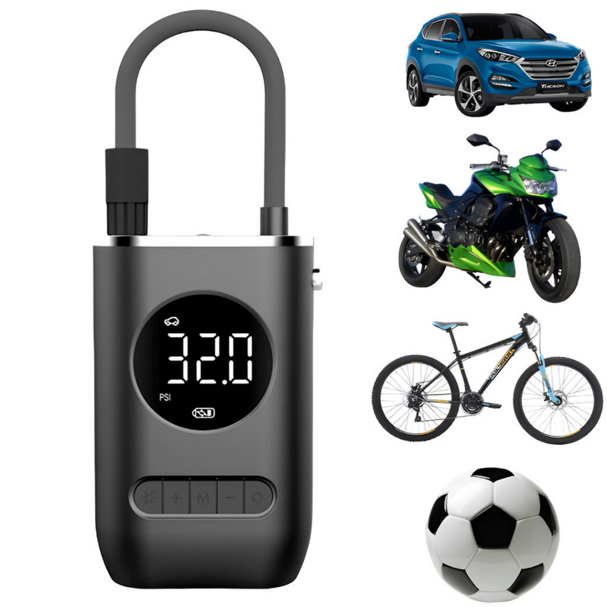 Bomba de Ar Portátil Bom Vink Pneu Carro Motocicleta Bicicleta Bola Piscina Rápida Emergência Display Digital - Imagem 3