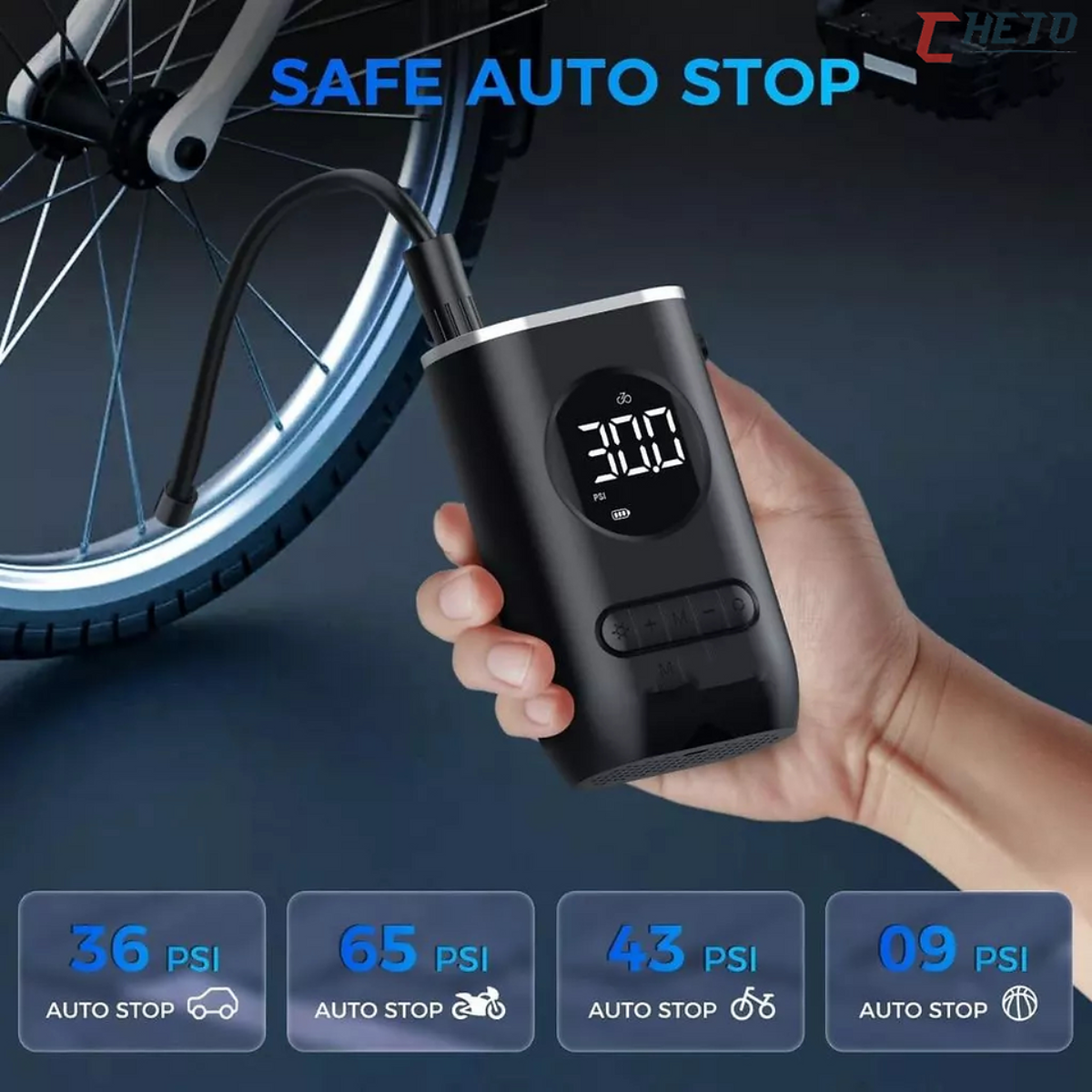 Bomba de Ar Portátil Bom Vink Pneu Carro Motocicleta Bicicleta Bola Piscina Rápida Emergência Display Digital - Imagem 6