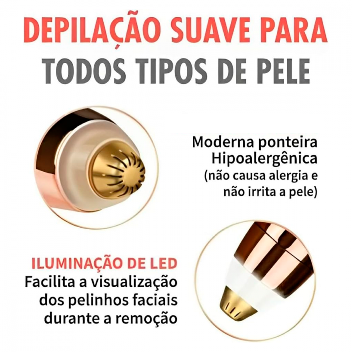 Caneta Aparador de Sobrancelhas e Pelos Portátil Recarregável Kapbom KA-2727 Depilador Aparador Sem Dor Seguro Eficaz - Imagem 3