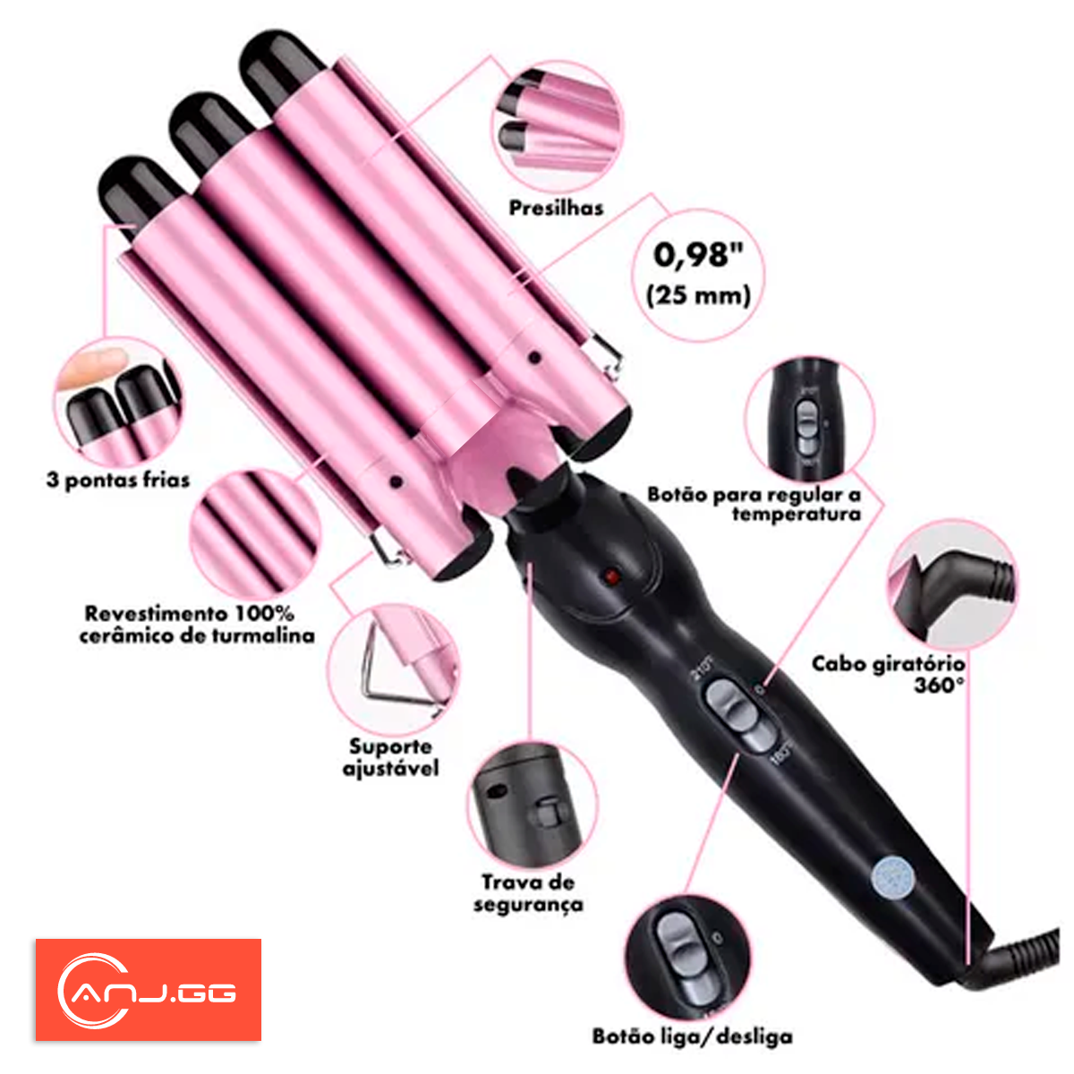 Modelador de Cachos 25mm Prancha Triondas Profissional Bivolt Cerâmica Anti Estático Resultados de Salão Todos Cabelos - Imagem 11