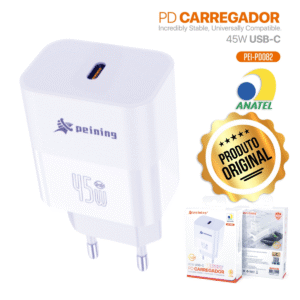 Carregador de Parede Super Rápido Turbo Peining Power Delivery 45W USB-C PD082 Alta Eficiência Proteção Sobrecarga