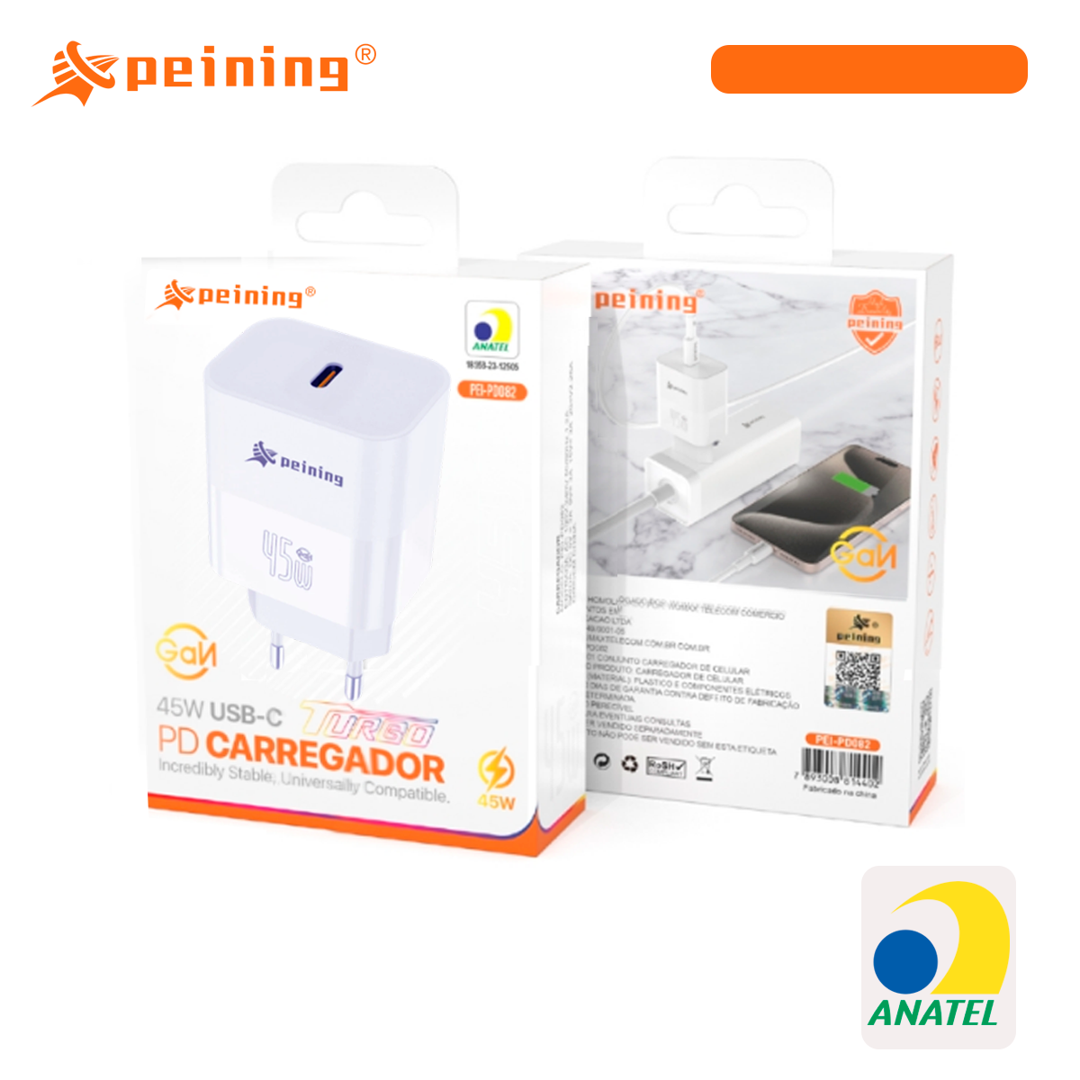 Carregador de Parede Super Rápido Turbo Peining Power Delivery 45W USB-C PD082 Alta Eficiência Proteção Sobrecarga - Imagem 3