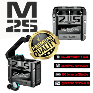 Fone de Ouvido M25 TWS Sem Fio Bluetooth Display de Bateria Power Bank Cancelamento de Ruído Microfone para Chamadas