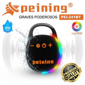 Caixa de Som Peining Pei-241BT Som Portátil sem Fio Resistente a Água LED RGB Graves Fortes Festa Piscina Churrasco