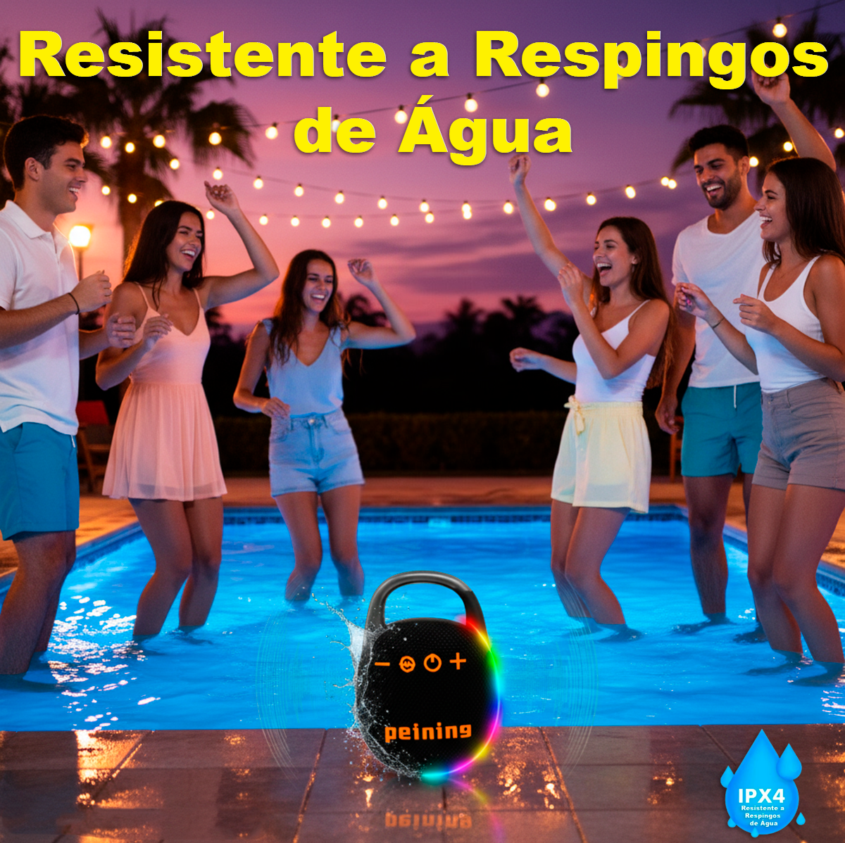 Caixa de Som Peining Pei-241BT Som Portátil sem Fio Resistente a Água LED RGB Graves Fortes Festa Piscina Churrasco - Imagem 2