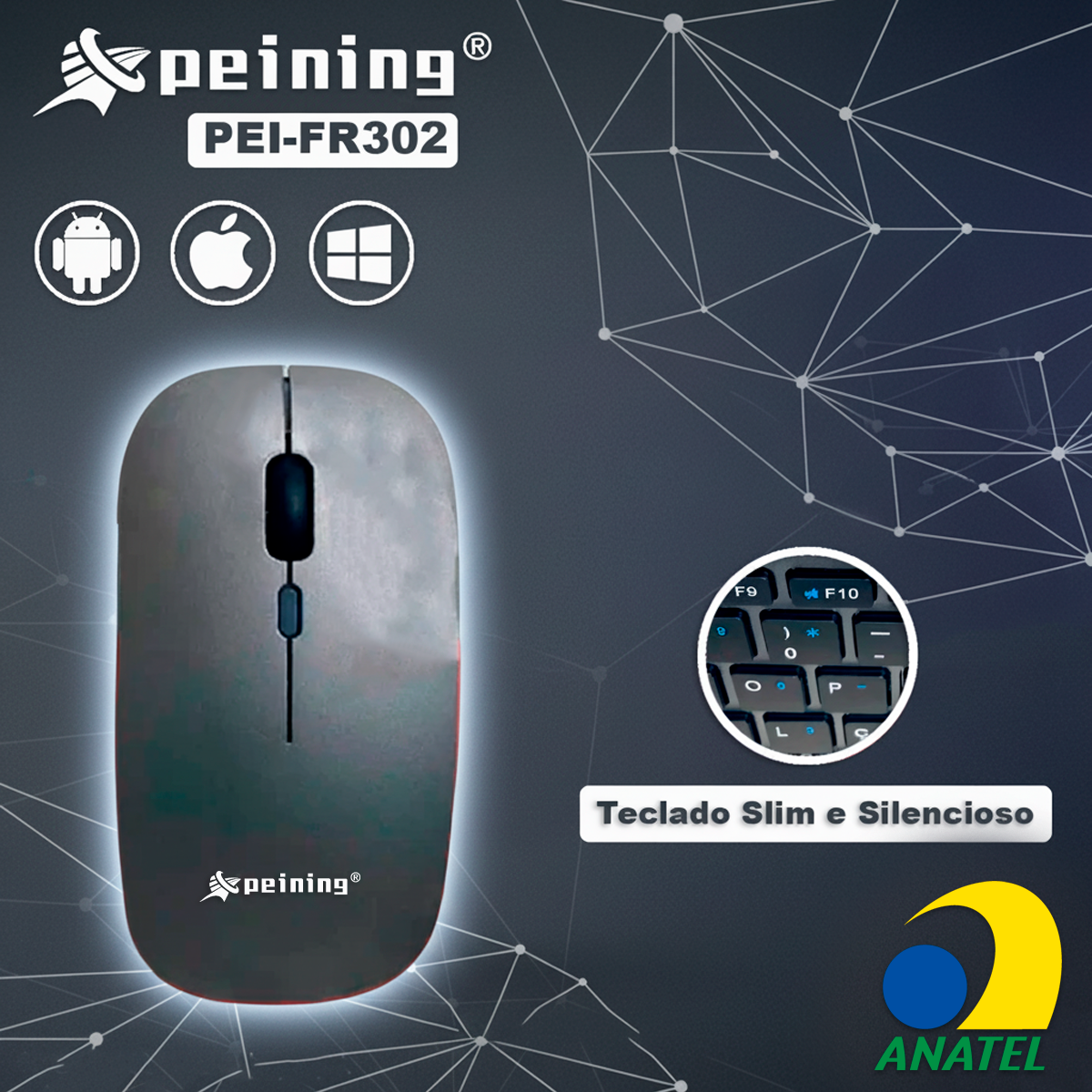 Kit Mouse e Teclado Peining PEI-FR3024 Sem Fio 2.4G Wirelles Bluetooth Recarregável Slim Silencioso Setup Minimalista - Imagem 3