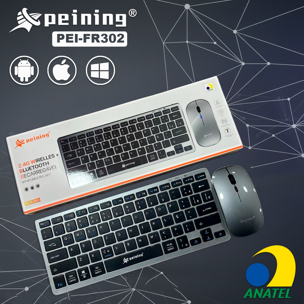 Kit Mouse e Teclado Peining PEI-FR3024 Sem Fio 2.4G Wirelles Bluetooth Recarregável Slim Silencioso Setup Minimalista - Imagem 5