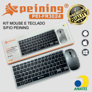 Kit Mouse e Teclado Peining PEI-FR3024 Sem Fio 2.4G Wirelles Bluetooth Recarregável Slim Silencioso Setup Minimalista