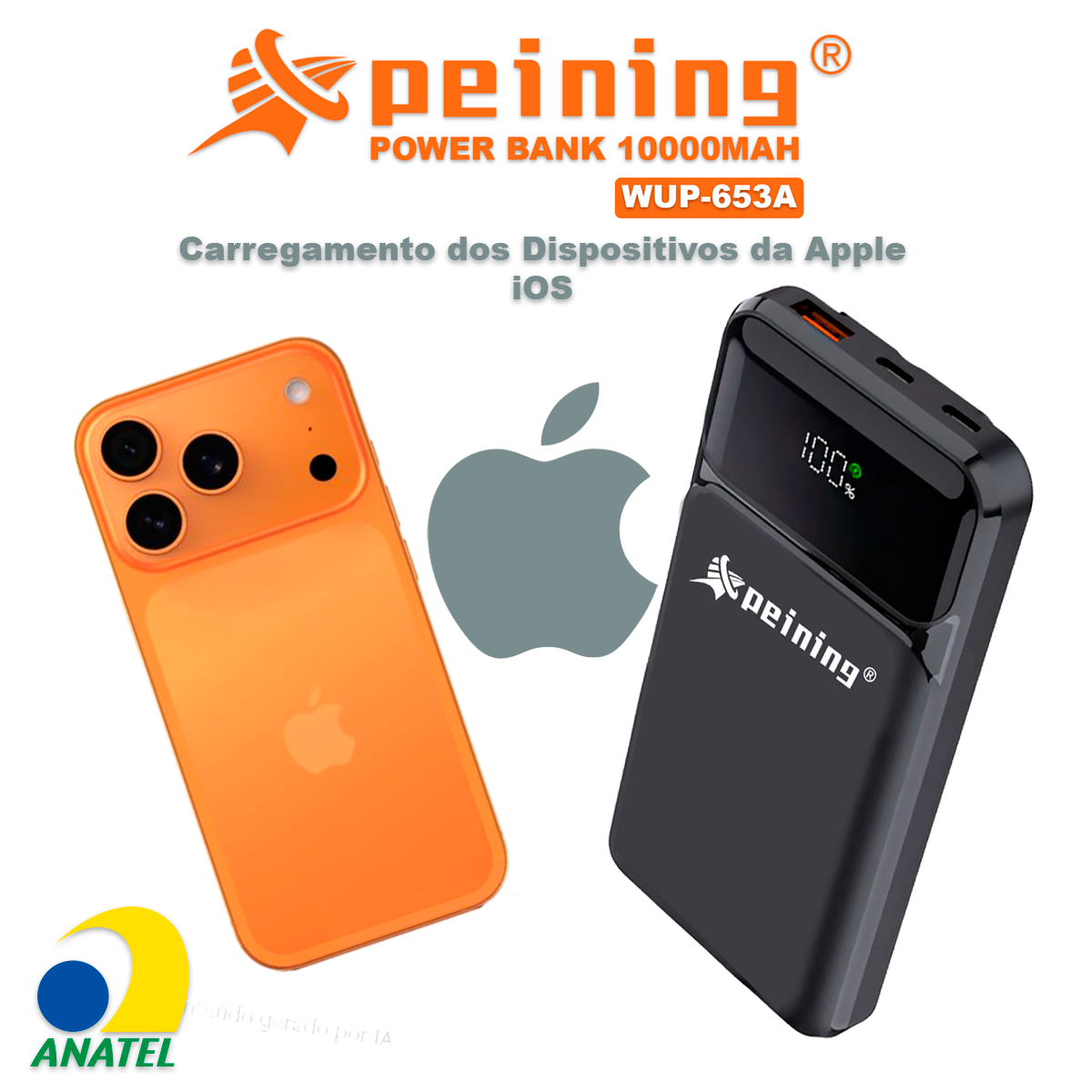 Carregador Power Bank 10000mAh Peining WUP-653A Compatibilidade Universal Saída USB Padrão Entrada Type-C USB Emergência - Imagem 4