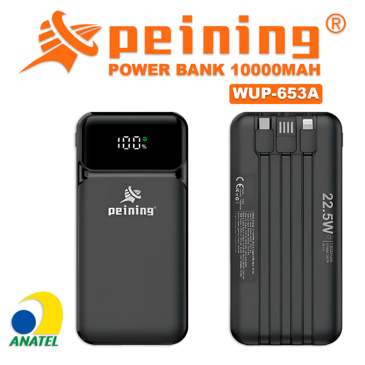 Carregador Power Bank 10000mAh Peining WUP-653A Compatibilidade Universal Saída USB Padrão Entrada Type-C USB Emergência - Imagem 6
