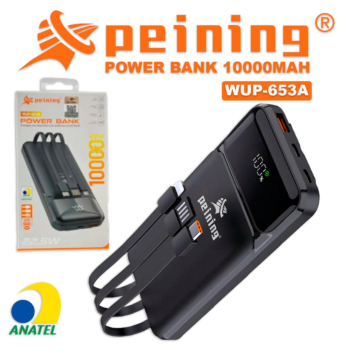 Carregador Power Bank 10000mAh Peining WUP-653A Compatibilidade Universal Saída USB Padrão Entrada Type-C USB Emergência - Imagem 7