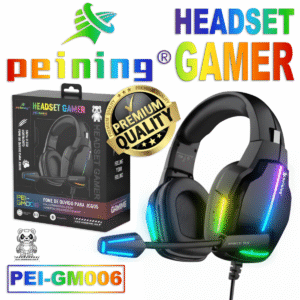 Fone Headset Gamer com Microfone Peining PEI-GM006 USB Cancelamento Ruído Estéreo Imersão Jogos LED RGB Ergonômico