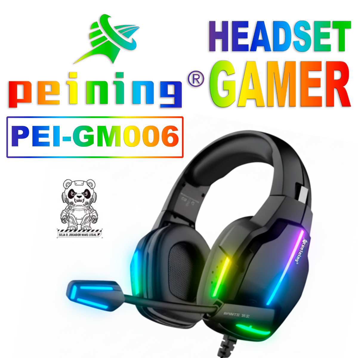 Fone Headset Gamer com Microfone Peining PEI-GM006 USB Cancelamento Ruído Estéreo Imersão Jogos LED RGB Ergonômico - Imagem 4