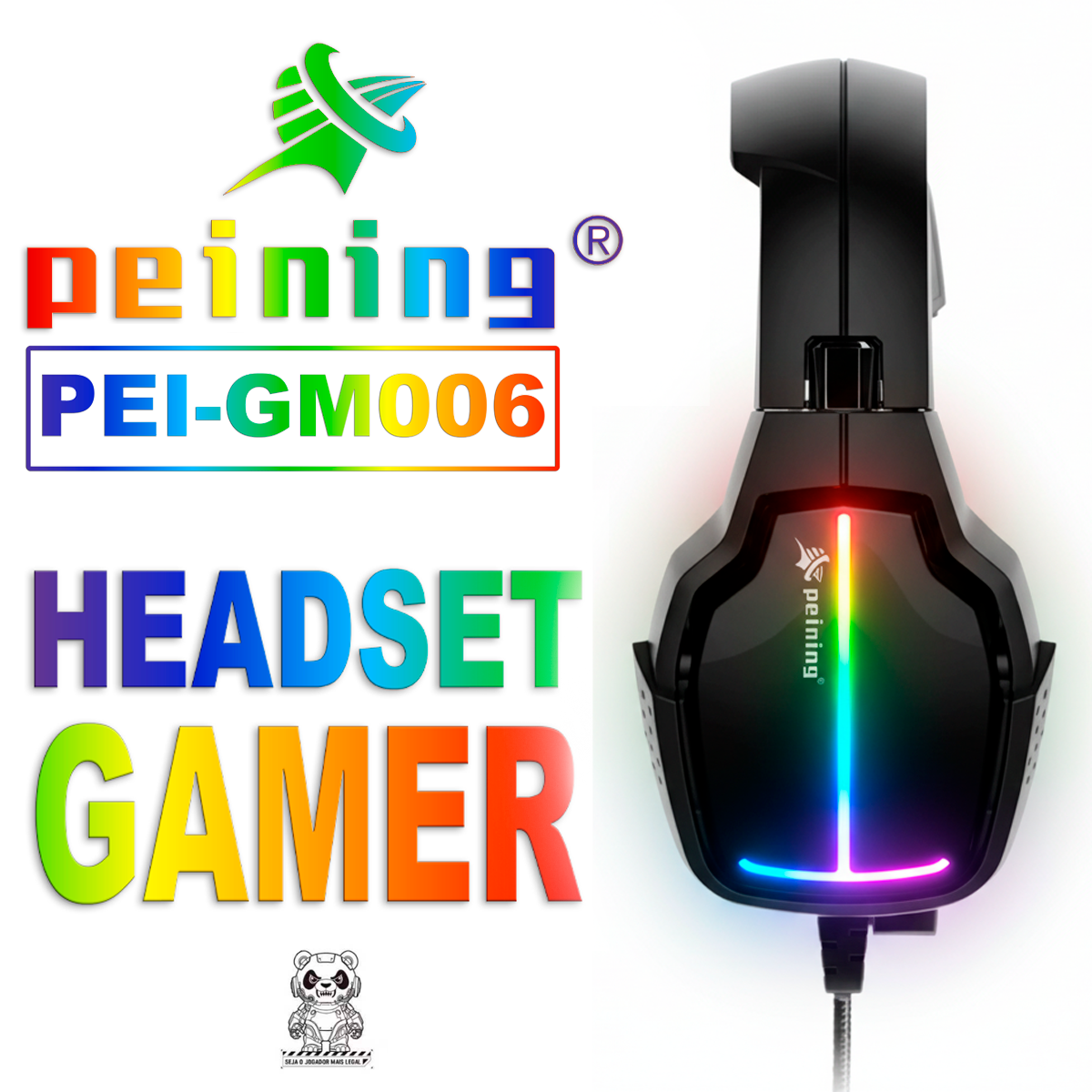 Fone Headset Gamer com Microfone Peining PEI-GM006 USB Cancelamento Ruído Estéreo Imersão Jogos LED RGB Ergonômico - Imagem 5