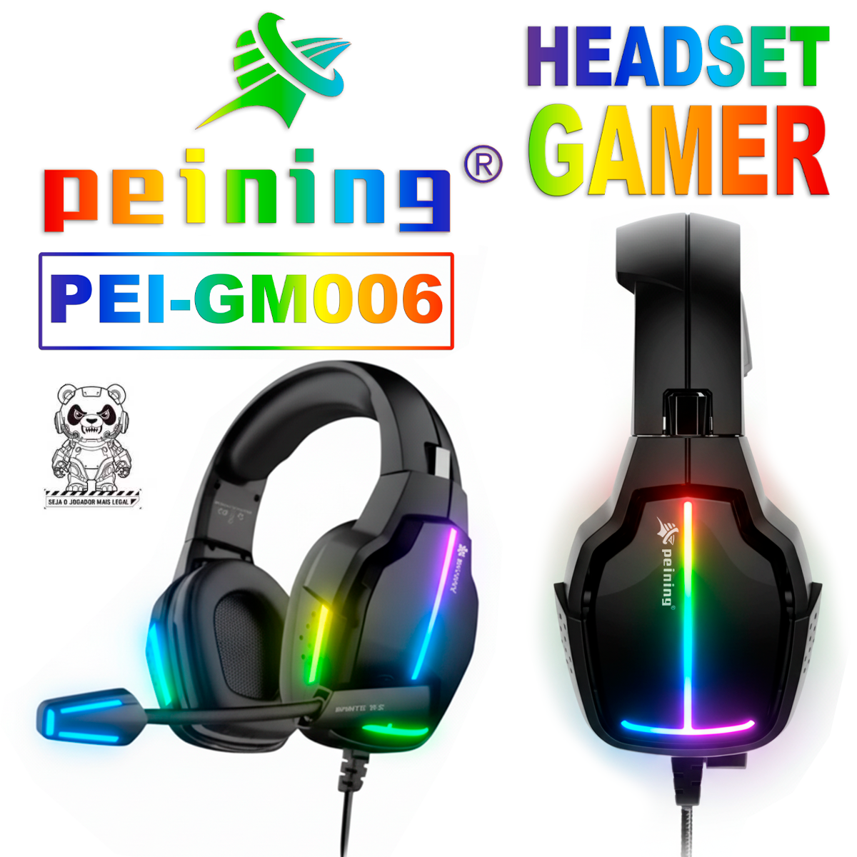 Fone Headset Gamer com Microfone Peining PEI-GM006 USB Cancelamento Ruído Estéreo Imersão Jogos LED RGB Ergonômico - Imagem 7