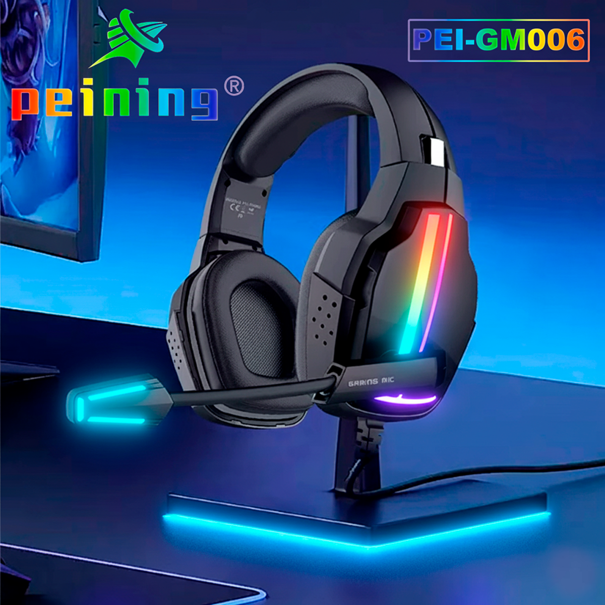 Fone Headset Gamer com Microfone Peining PEI-GM006 USB Cancelamento Ruído Estéreo Imersão Jogos LED RGB Ergonômico - Imagem 8