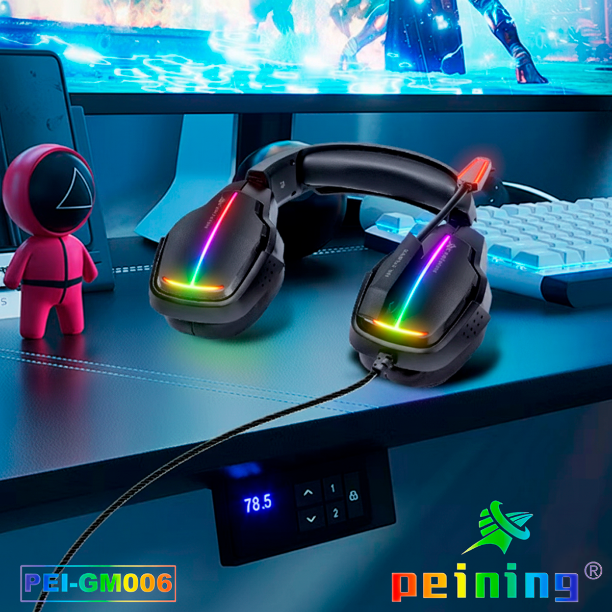 Fone Headset Gamer com Microfone Peining PEI-GM006 USB Cancelamento Ruído Estéreo Imersão Jogos LED RGB Ergonômico - Imagem 9