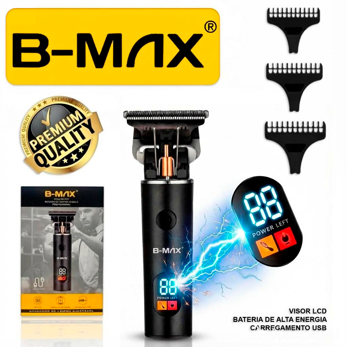 Máquina de Cortar Cabelo Profissional BM-C061 Elétrico 3 Pentes Sem Fio Recarregável Portátil Viagem Cabeças Laváveis - Imagem 2