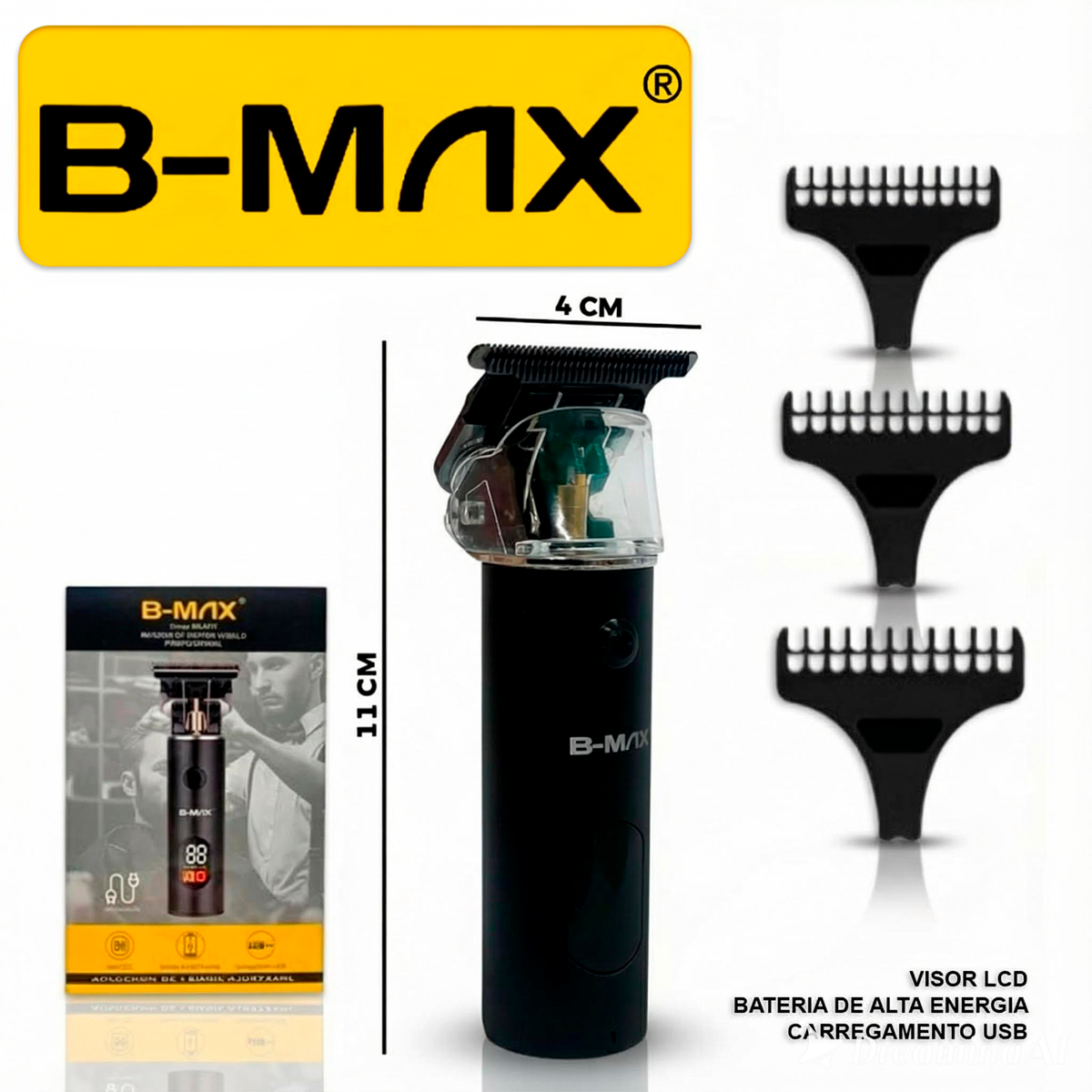 Máquina de Cortar Cabelo Profissional BM-C061 Elétrico 3 Pentes Sem Fio Recarregável Portátil Viagem Cabeças Laváveis - Imagem 4