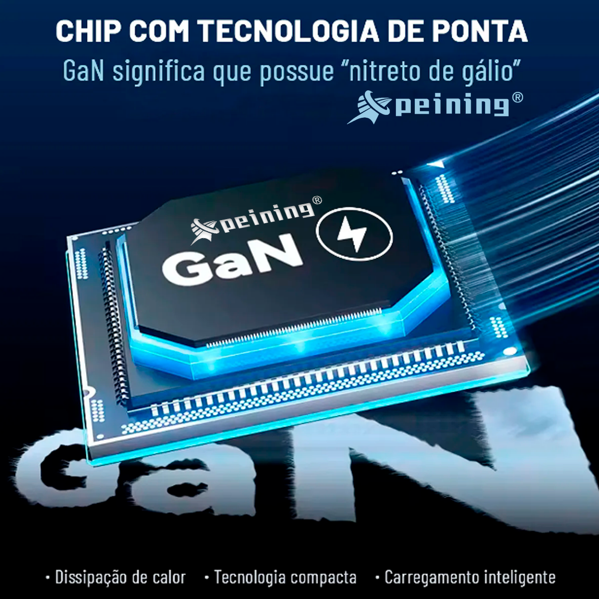 Carregador Peining GAN 100W PEI-G341 Turbo 3 USB-C 1 USB-A Alta Potência Proteção Inteligente Universal Leve Compacto - Imagem 5