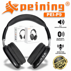 Fone Bluetooth Sem Fio PEI-P9 PEINING Dobrável Com Microfone Confortável Potente Entrada Cartão SD Bateria Longa Duração